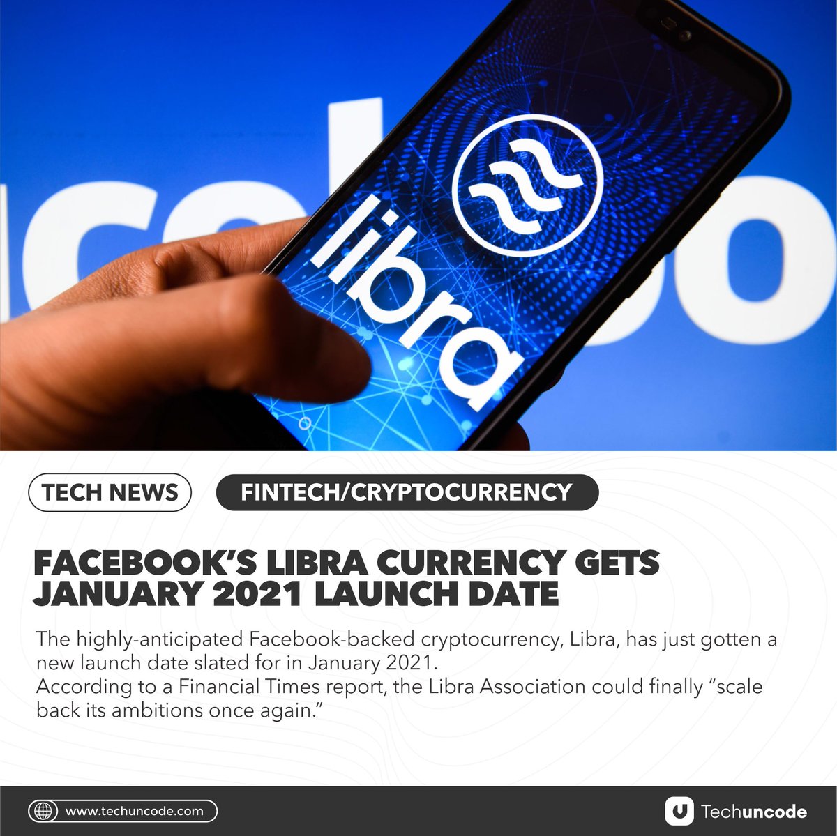 techuncode's tweet photo. Facebook cryptocurrency LIbra to launch in January 2021.
Digital currency is the current precedent for the future and would be paramount in the way we go about our business.
To read more, check here https://t.co/QKz2OBTHce
#libra #facebookcurrency #paramount #January https://t.co/zjaqWRN7ZJ