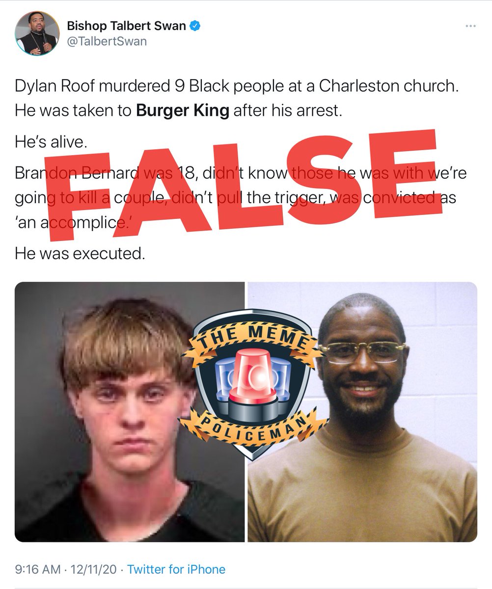 The false Dylan Roof Burger King claim is trending again today, being used in comparison to another death row inmate who was executed. Here’s the background on that, as the comparison makes no sense.