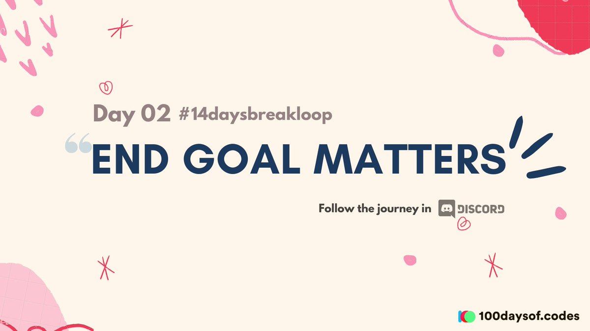 code_rams's tweet image. Day 2 / #14daysbreakloop 

The end goal to develop 100daysof.codes not only help me to focus on daily challenges 
but also created an environment for me that before I limit myself to do.

Join the discord server and stay on the challenge. 

discord.gg/nWhcXdbX