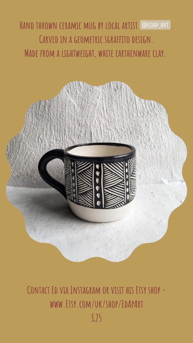 DiscoverDyfi's tweet photo. 🎄 Advent Calendar of Local Gift Ideas 🎄
Hand-thrown ceramic mug by local artist Ed Llwyd https://t.co/8MauUjgPIU. Carved in a geometric sgraffito design. Made from a lightweight, white earthenware clay.
Microwave &amp; dishwasher safe.
£25 
https://t.co/LywVVhLN5A
#Corris #MidWales https://t.co/ec1CqsD52n