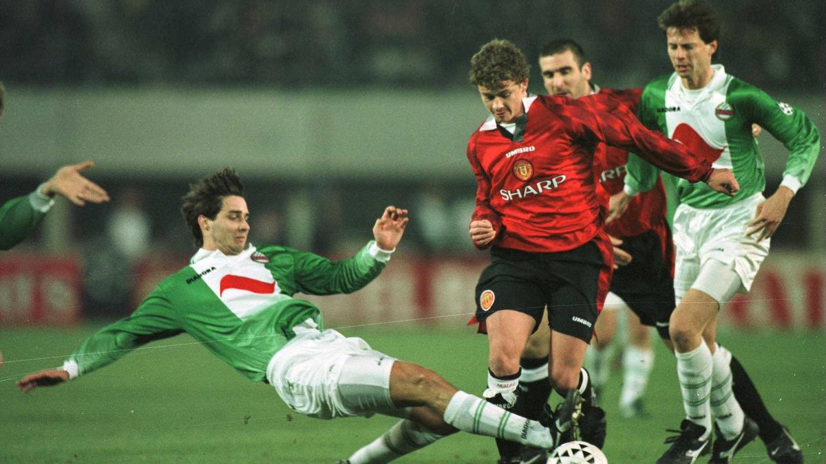 1996/97The first of two Champions League group stage participations.There are two 1-1 draws at home (with Fenerbahce  & Juventus ), but Rapid lose their other four games - including two 2-0 losses to Man Utd  - and finish bottom of Group C.