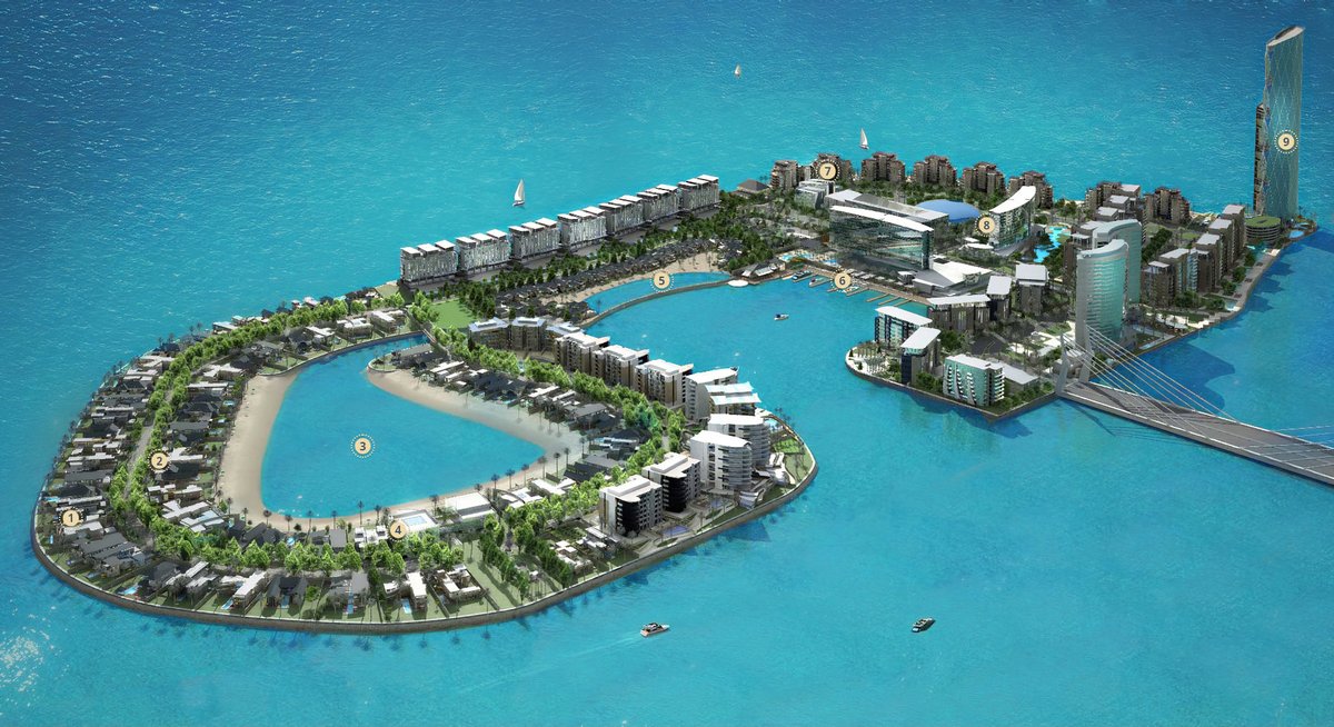 Reef Island is a $1.5Bln luxury housing project 2km north of Manama, comprising a 5-star hotel resort, waterfront apartments, yacht club, boutique retail, villas, a spa hotel, lagoon apartments, a thirty floors apartment tower, marine retail, theater/exhibition halls & a marina.