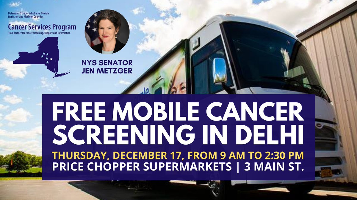 Our mobile cancer screening event in Delhi is on THURSDAY, DECEMBER 17. Have you booked your appointment yet? 📱 For scheduling, call the Cancer Services Program at 888-345-0225. 🔗 Learn more: bit.ly/331BJAZ