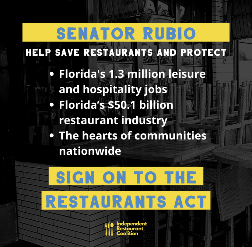 pezmiami's tweet photo. @marcorubio PPP was great but we cannot extend it to 9 months. New restrictions are inevitable. 50% Capacity does not make sense in our industry due to low margins. It doesn't take much to vote for the RESTAURANTS Act. https://t.co/yqBQDONCyD