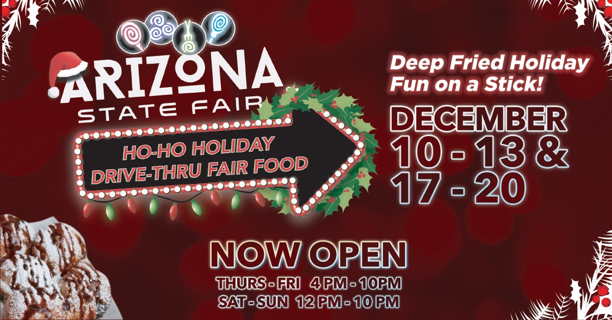 PhxNTStreet's tweet photo. Get ready for some deep-fried holiday fun on a stick with gingerbread funnel cakes, candy apples, deep-fried pumpkin pie, and more at the @azstatefair Ho-Ho Holiday Drive-Thru Fair Food event TONIGHT through Sunday and Dec.17-20! 
//bit.ly/3n0zQwe https://t.co/LAApH6uFau