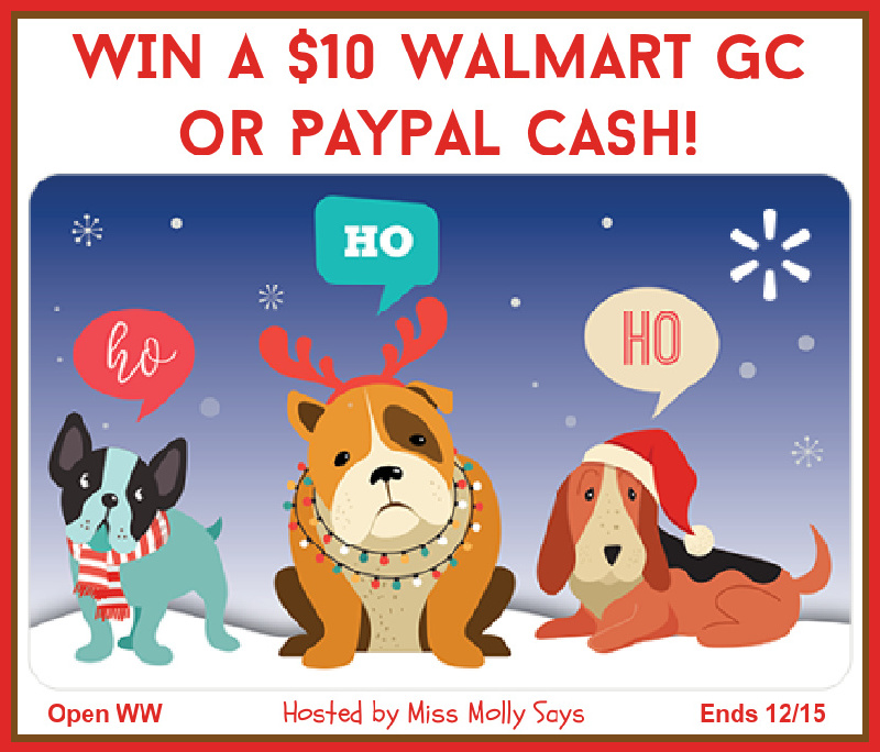 missmollysays2's tweet photo. Are you ready for Christmas? Enter for a chance to #win a $10 Walmart GC or Paypal Cash in our 'Holly Jolly' Giveaway Hop! Open WW Ends 12/15 https://t.co/Fb5ZIaStd2 @missmollysays2 https://t.co/iGYC8FPK5e