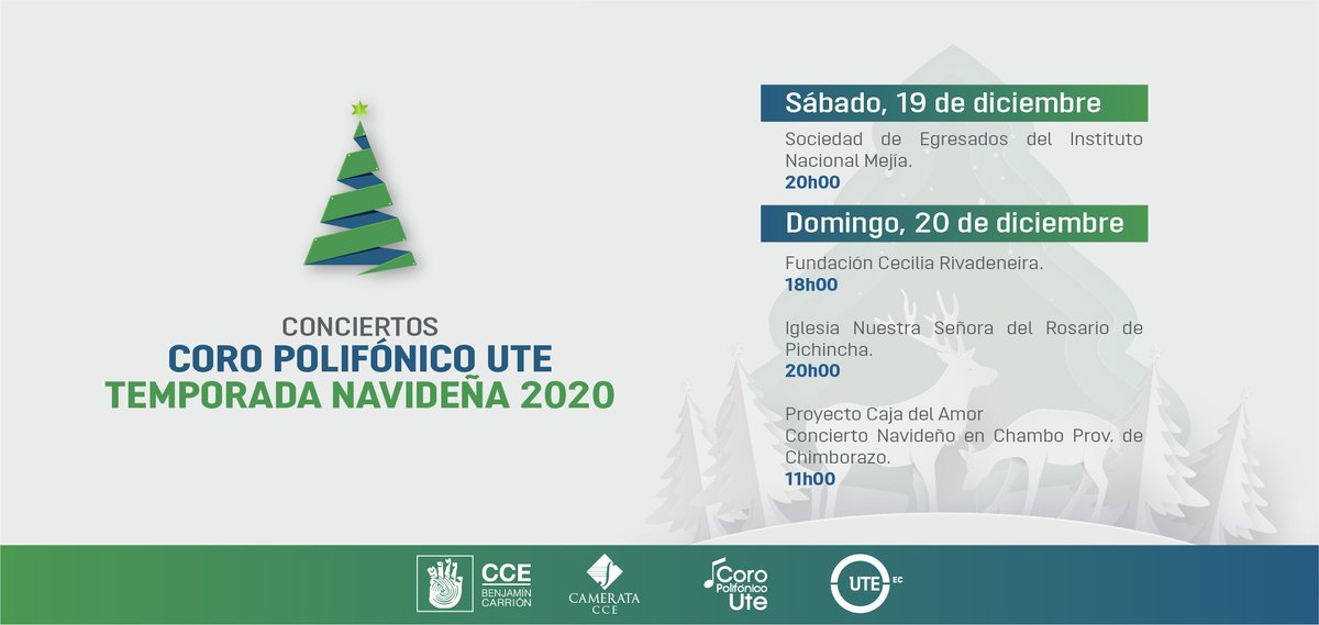 UTEoficial's tweet photo. #CoroUTE | El Coro Polifónico de la @UTEoficial inicia su Temporada Navideña 2020 🎄 con el apoyo de la @CasadelaCultura.
🟢🔴Podrás disfrutar de estos conciertos a través de FacebookLive.
Más información 👉https://t.co/il7GPTCtWE https://t.co/iZZJMBtHL4 https://t.co/DPmwgitTWF