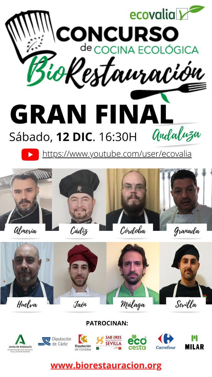 Ecovalia's tweet photo. 👩‍🍳 Mañana celebraremos la gran final de BioRestauración. ¡Permaneced muy atentos!¡Mucha suerte a todos los finalistas. 🍀 @AgriculturAnd @prodetur @diputacioncadiz @dipucordoba @ecocesta @CarrefourES @MilarAndalucia https://t.co/gaiDn1zp3d
