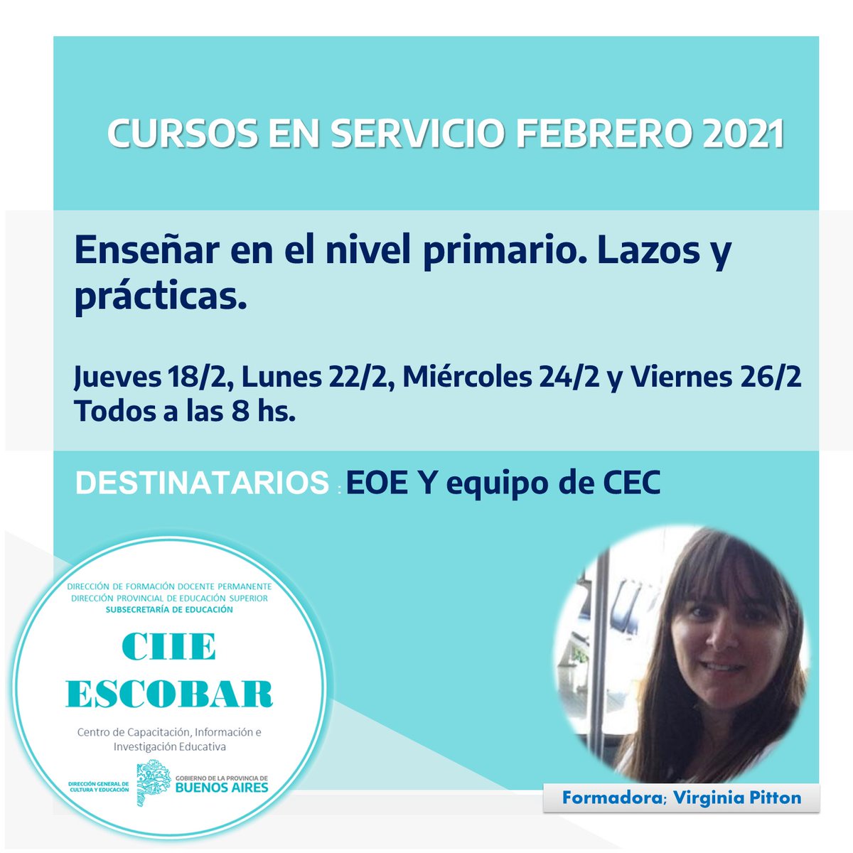 CiieEscobar's tweet photo. 🛑🛑   ¡TODAVIA QUEDAN VACANTES!  🛑🛑

🙏 Se ruega difundir!

📢CURSOS CON PUNTAJE, GRATUITOS Y DE CALIDAD
Se encuentran habilitados los formularios para la inscripción a los cursos de febrero 2021:  https://t.co/GwlDeILNZZ https://t.co/o7Le5iIqTn