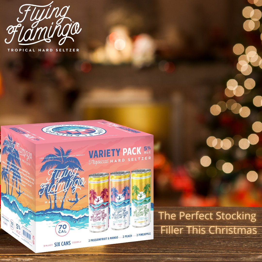 With Christmas just around the corner, we have the perfect gift for you, the perfect stocking filler. Our variety pack with 2 of our Tropical Flavours! Available from selected <a href="/supervalu/">Hugh Harrison</a> and <a href="/centra/">Centra Health</a> stores nationwide.  #drinkaware #flyingflamingo #hardseltzer