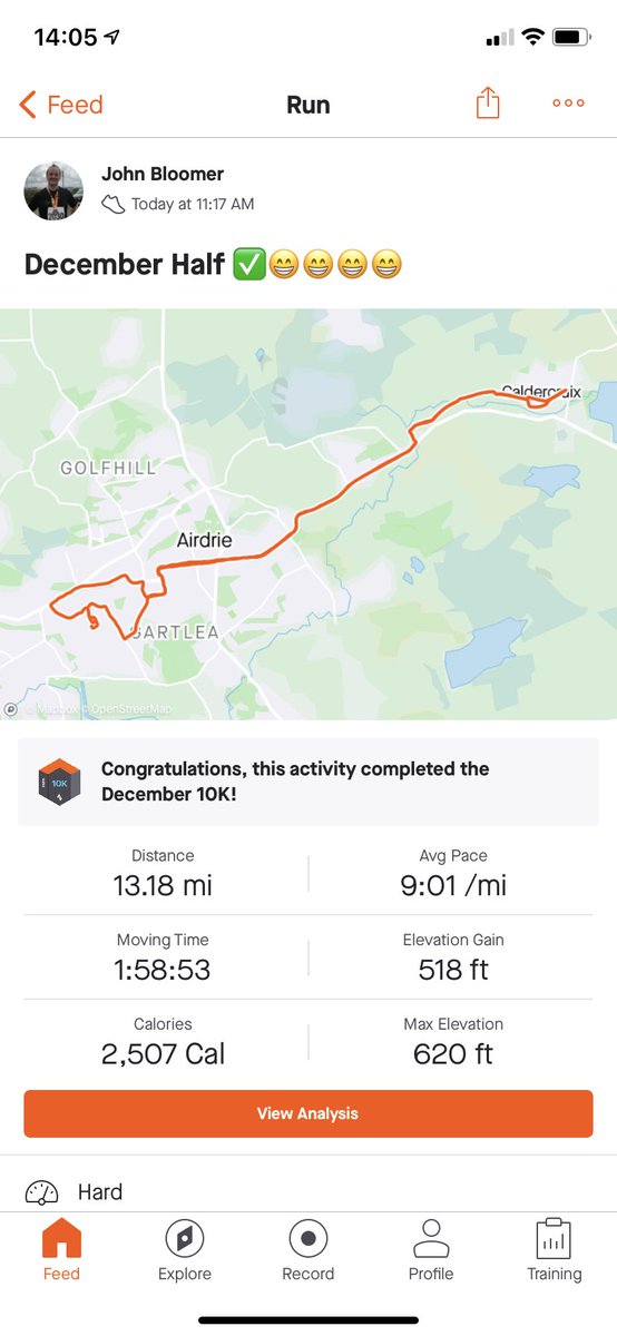 jtbloomer's tweet photo. Friday long lunch and the December Half-Marathon is in the bag 👊🏻👊🏻👊🏻 Had to work hard out there today and had a hell of a hill finish which was terrible route planning 🙈🙈🙈 Gotta earn those mince pies and treats #WeeFatRunner #DecemberTraining #ukrunchat https://t.co/MnQcZIJWFe