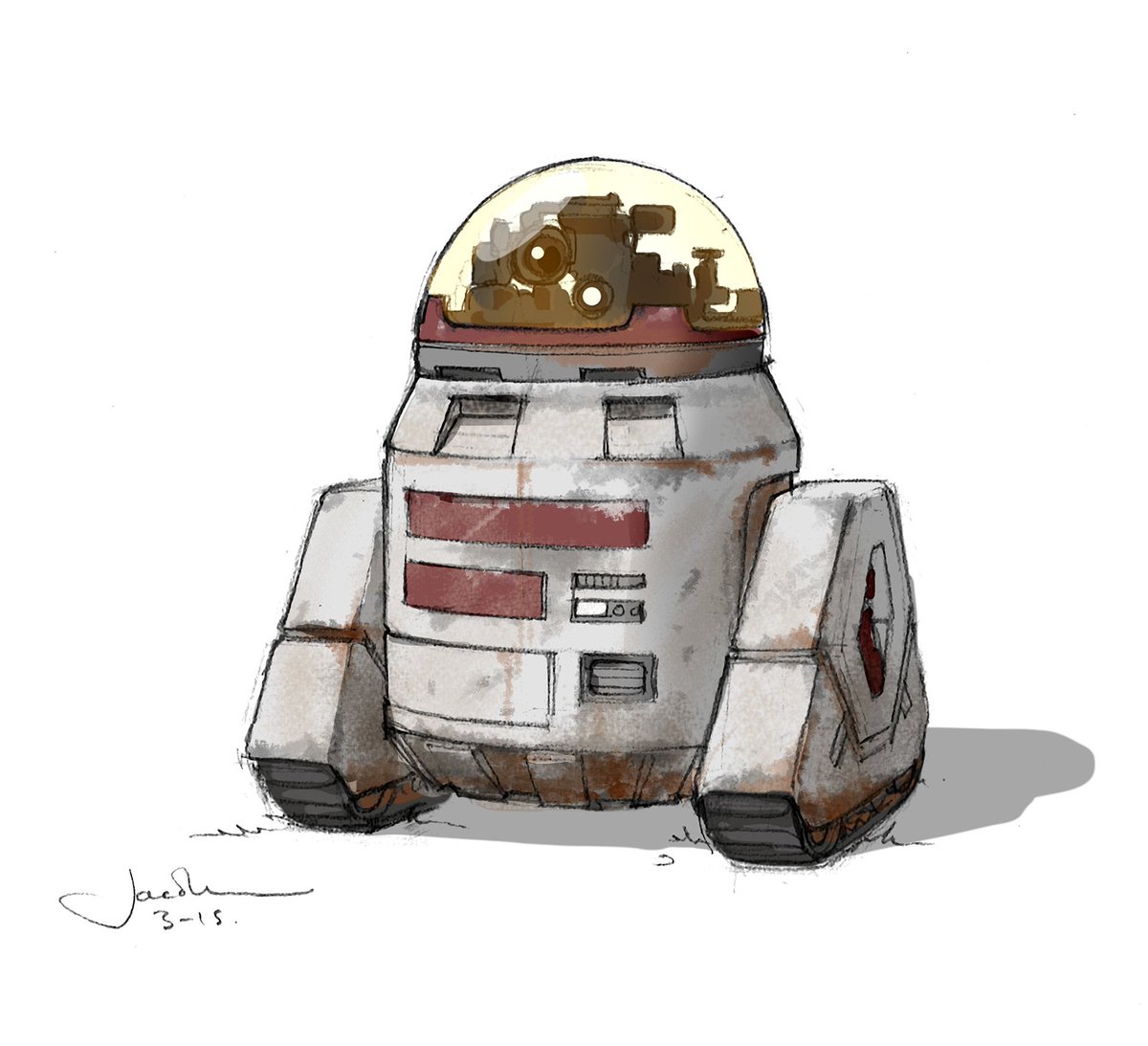  #Andor No doubt a design by the talented (and favorite here)  @JakeLuntDavies Jake designed BB-8, D-0, the porgs and a LOT of great droid & alien designs for the Disney SW movies. As the A-LT Utility Droid (concept art below), briefly seen in Rogue One & Solo.