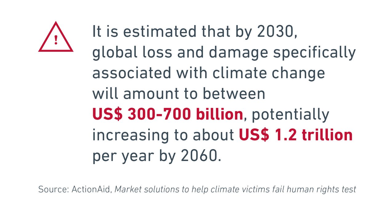 By 2030 the global, annual cost of repairing  #ClimateChange -linked  #lossanddamage will total US$ 300 bn. There's currently no finance mechanisms for L&D  #ClimateFinance. A dedicated L&D finance mechanism is urgently needed!  #Fightfor1Point5  #ParisAgreement 