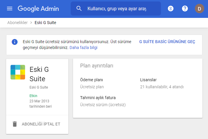 denisutku's tweet photo. Ücretsiz GSuite kullandığım bir Google hesabımda "üst sürüme geçmeyi düşünebilirsiniz" diyor����

Ücretsiz sürümden, kişi başına ayda 6 dolar ödemeye geçen var mıdır gerçekten merak ettim. https://t.co/mP7D6ieSet