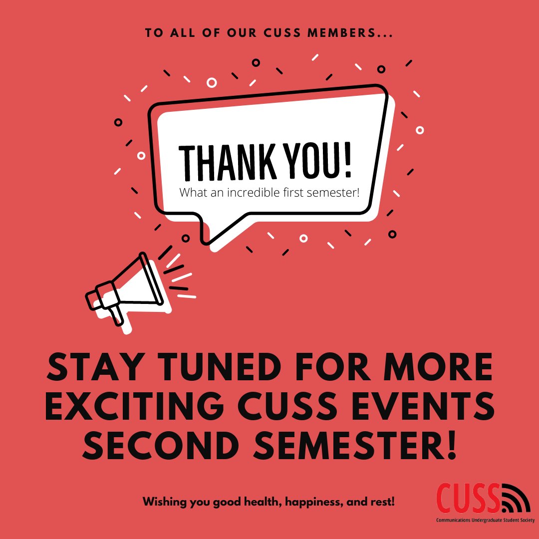 CUSS is wishing all of our members a fun and restful break. Be sure to stay tuned for more exciting events that we have coming your way next semester! 🙌

---
#CUSS #Communications #CarletonUniversity #CUNextSem