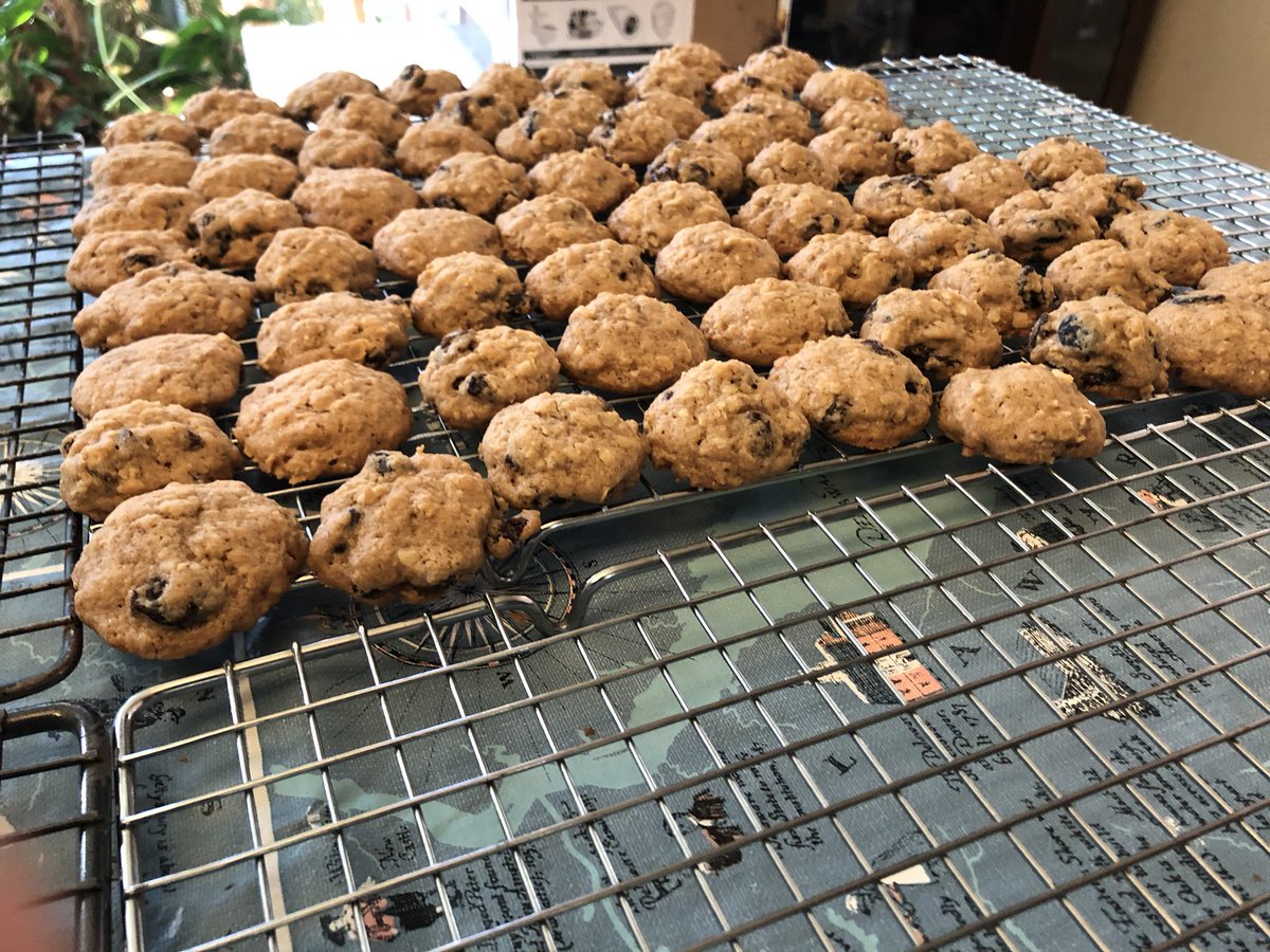 9:20am : First cookie is done! Every year, it’s always the same cookie (oatmeal raisin), because it cooks at 300’. We try to make cookies from lowest to highest temperature so the oven temp isn’t constantly changing.
