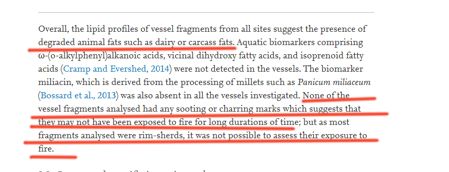  #IndusValley (1/1-c)non of the vessels on which the researchers were found fatty acids are exposed to fire!!! and these pseudointellectuals have not bothered to ask without fire how the meat was cooked???Even the Study said that fatty acids might be bacterial originCntd...