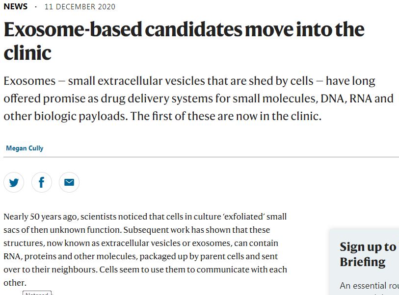 NatRevDrugDisc's tweet photo. The first drug candidates harnessing exosomes as drug delivery systems for small molecules, DNA, RNA and other biologics are now entering clinical trials https://t.co/pwmfMWFKjc - find out more about the burgeoning opportunities in the field in this news article by @megan_cully https://t.co/pLAs1ZZz60