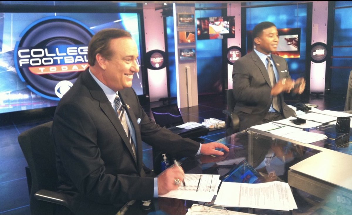 TimBrando's tweet photo. Friday Froback; as we near the end of an unprecedented season, snapshots encompassing 4 decades of doing what I love. Top row (left) @espn the original #GameDay (right)10 yrs. later @Fiesta_Bowl @CBSSports early 2000’s lower left #CFBToday, now @CFBONFOX https://t.co/GedgOD4yzo