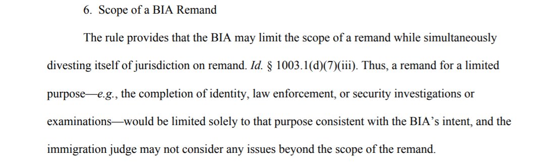 The final rule makes absolutely no changes to the proposal to allow the BIA to limit the scope of remand—meaning if a case is remanded to an immigration judge on one issue and the immigrant has since become eligible for another form of relief in the meantime, tough luck.