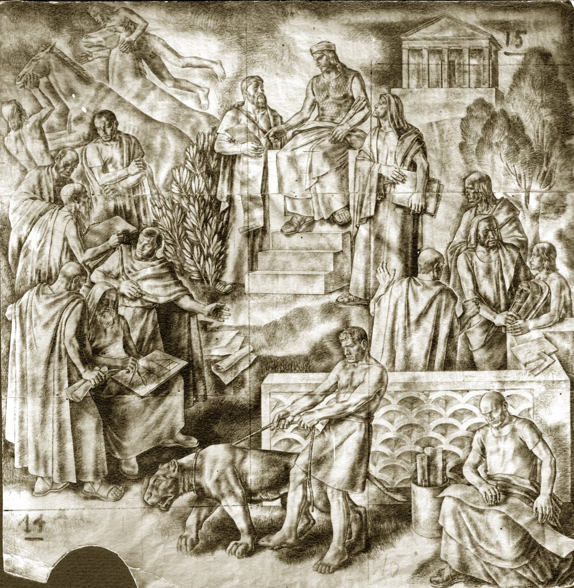 unipa_it's tweet photo. Donati al Sistema Museale di Ateneo (#SiMuA) i cartoni preparatori dell’affresco di Arduino Angelucci “Artisti, poeti e scienziati alla corte di Federico II” collocato dal 1938 nell’Aula Magna del @DigiUnipa 

Maggiori info ➡️ https://t.co/PSIkLYrpnX https://t.co/1G1S6toiFb
