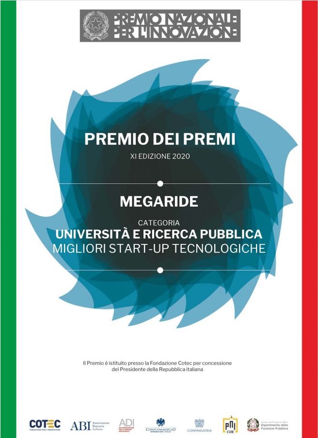#Startup #MegaRide riceve questa mattina il “Premio nazionale per l’Innovazione”, denominato “Premio dei Premi”.
“Il Premio dei Premi – ha commentato Farroni – corona e chiude il 2020 di MegaRide che, pur tra mille difficoltà, è stato pieno di successi e ricco di riconoscimenti".