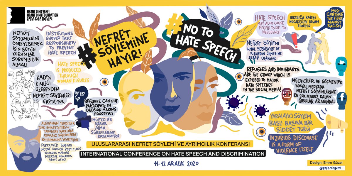 HrantDinkFnd's tweet image. We can choose pluralism and dialogue over discrimination and hate speech; we can start social transformation in our discourse.
#ForANewDiscourse #NoToHateSpeech 

Thanks to @emreefeguzel for drawing the conference on day 1! See you tomorrow at 10.00 (GMT+3) in the morning.