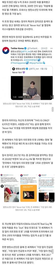 comma_bts's tweet photo. 방탄소년단 정국 'Never Not' 트윗, 전 세계에서 '가장 많이 리트윗된 트윗' 2위..'막강 소셜 파워'

🔗https://t.co/rl0fdQpSUa

방탄소년단(BTS) 정국이 트위터에 게재한 트윗이 전 세계에서 '가장 많이 리트윗된 트윗' 2위에 오르며 막강 소셜 파워를 과시했다.

#정국 #JUNGKOOK @BTS_twt https://t.co/DaC6Kq1zEo
