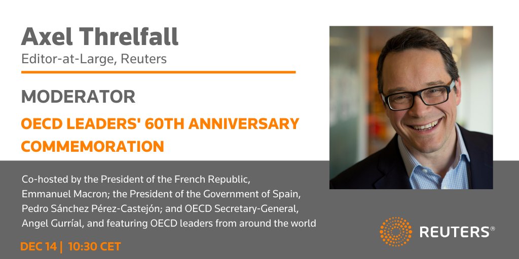 On Monday, <a href="/Reuters/">Reuters</a> Editor-at-Large <a href="/axelthrelfall/">Axel Threlfall</a> will moderate discussions with heads of state from New Zealand, Colombia, France, Spain, Greece and more, as part of the <a href="/OECD/">OECD ➡️ Better Policies for Better Lives</a> Leaders' Event. Find out how to tune in here: bit.ly/33X0XAP