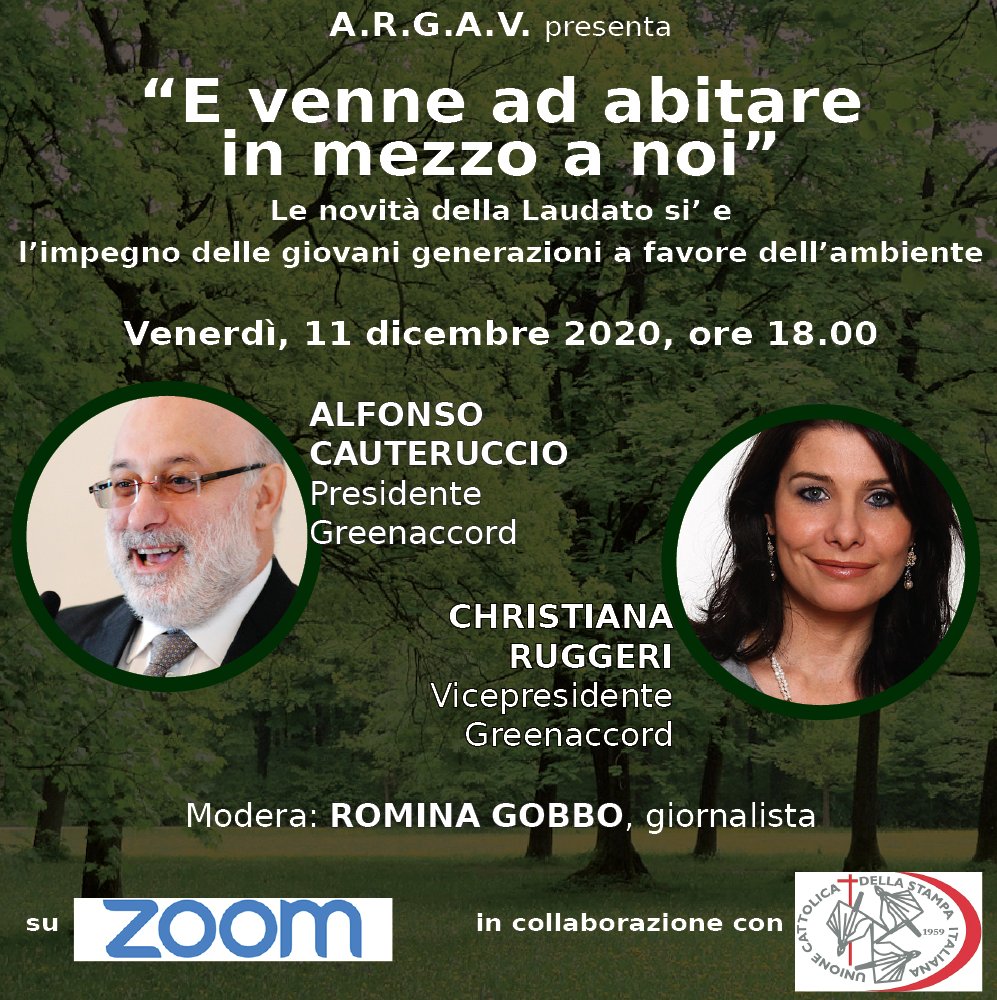greenaccord's tweet photo. Oggi alle ore 18.00 saremo in diretta con 
"E venne ad abitare in mezzo a noi. Le novità della #Laudatosi e l'impegno delle giovani generazioni a favore dell'ambiente" sulla pagina fb di #Argav Giornalisti Agroalimentari Ambientali https://t.co/8AtwRYPkd0 https://t.co/Y6thRG5Cv1