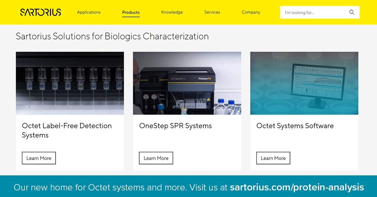 ForteBio's tweet image. Check out our new site! Same great #Octet product and application information plus so much more! Try our new and improved eShop.  sartorius.com/protein-analys… 
#biologics #DrugDiscovery #bioprocessing #antibody