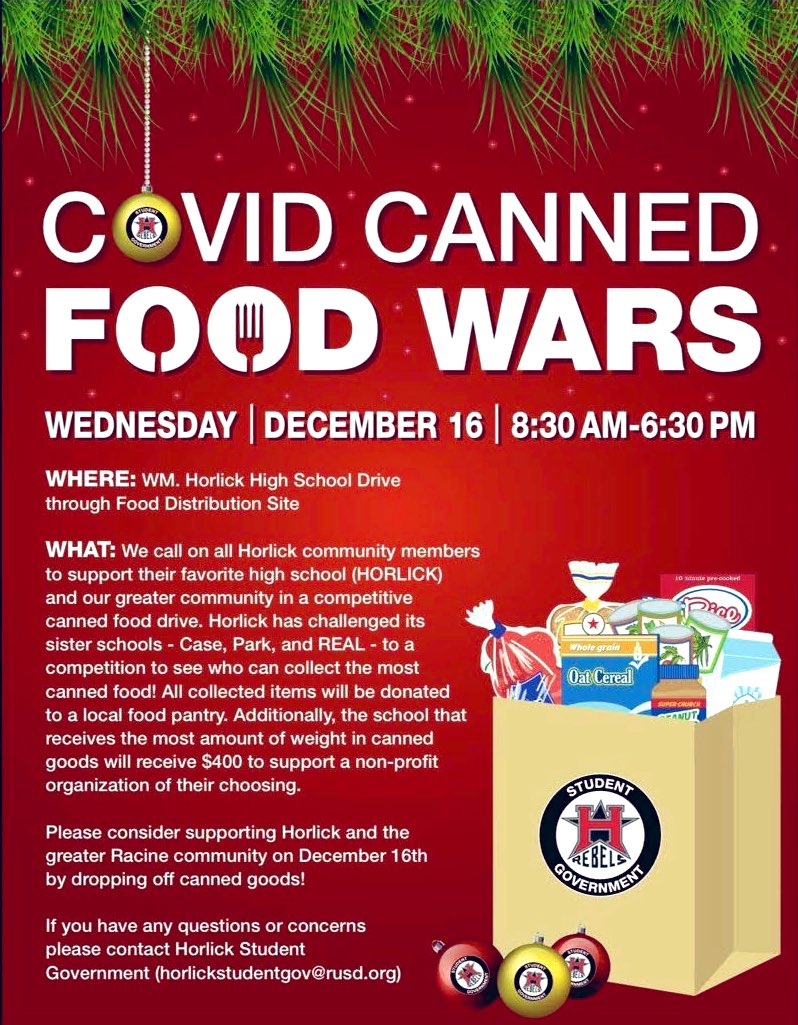 PLEASE DONATE YOUR CANNED GOODS TO HORLICK!! Every donation helps!