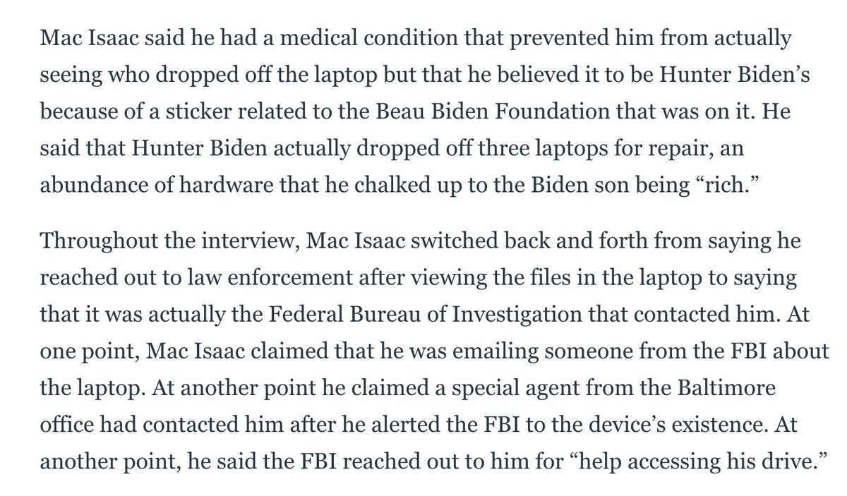 What  @NYPost added to the work earlier done by others was a new *origin* story for the materials that circulated in Ukraine in 2019. When other media organizations attempted to corroborate that story, hijinx ensued.  https://www.thedailybeast.com/man-who-reportedly-gave-hunters-laptop-to-rudy-speaks-out-in-bizarre-interview's  @thedailybeast account