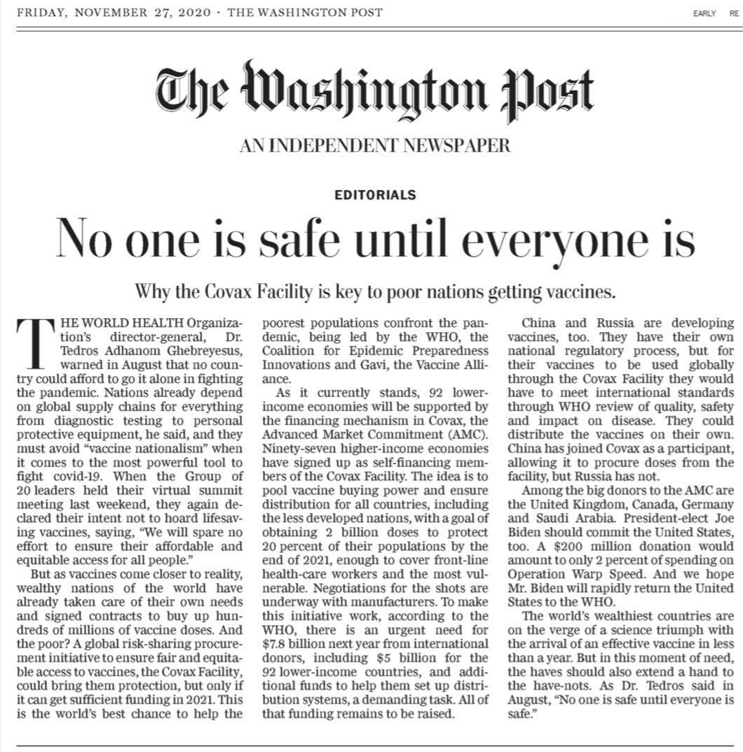 Tedros Adhanom Ghebreyesus (@DrTedros) on Twitter photo 29/11/2020 19:07:12 No one is safe until everyone is safe. #COVID19 @washingtonpost No one is safe until everyone is safe. #COVID19 @washingtonpost