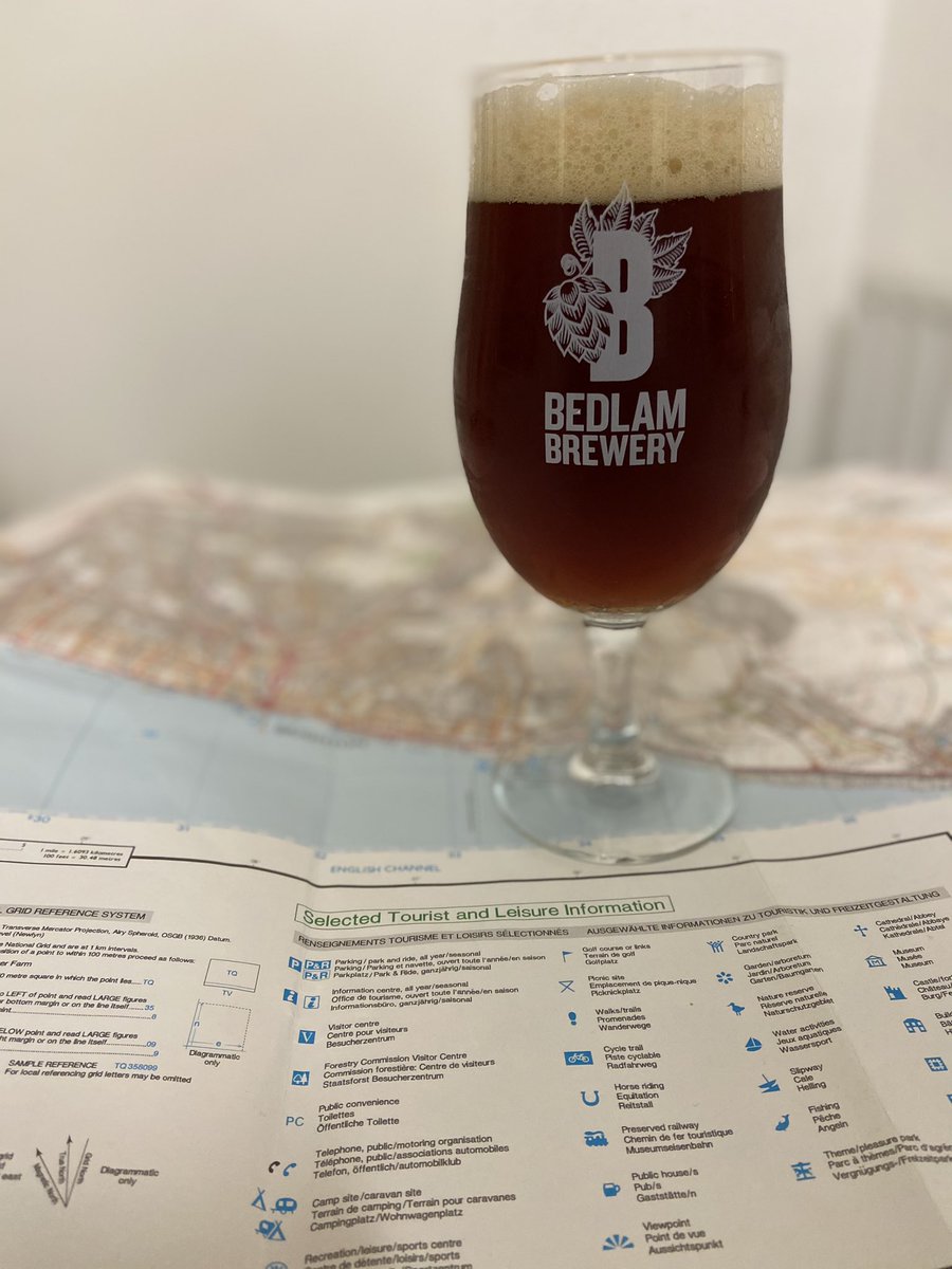 [Appropriately enough, I chose a beer brewed in the heart of the South Downs itself:  @BedlamBrewery’s amber ale, The Dame]