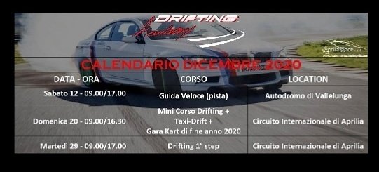 Calendario corsi mese di Dicembre & Gara Go-Kart di fine anno 2020!
Info e prenotazione:
+39 366.4493555
driftingacademy@yahoo.com
Pneumatici: Malatesta Pneumatici;
Marella Racing Car.
#drifting #corsi #regalo #Natale2020 https://t.co/0y1jpjwefl