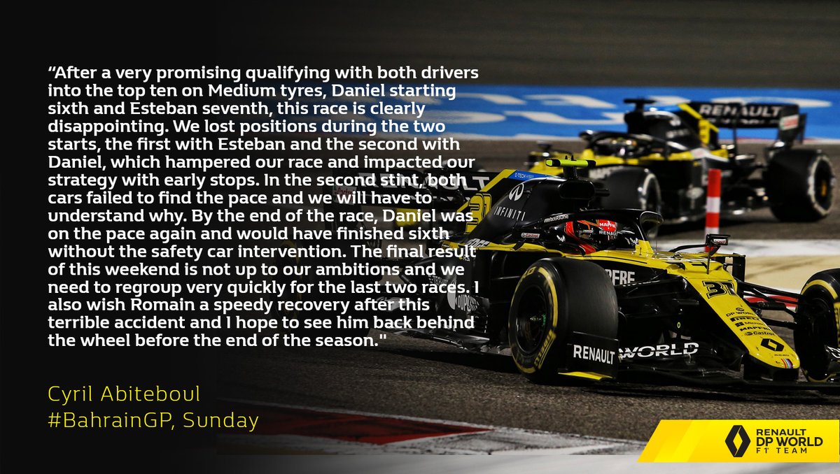 "I wish Romain a speedy recovery after this terrible accident and I hope to see him back behind the wheel before the end of the season." Cyril Abiteboul.
Full story from today here 👉 https://t.co/EMQWcbflHF
#RSspirit #BahrainGP https://t.co/SDyA5wBddX