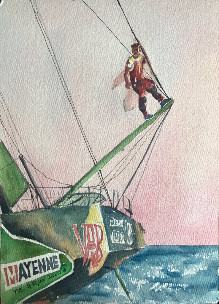 DrawingSailor's tweet photo. One more moment from vendee globe 2020 
38/100
#VendeeGlobe2020 #drawing #watercolor #sailracing #boat #maximesorel https://t.co/tPyIgbtlsN