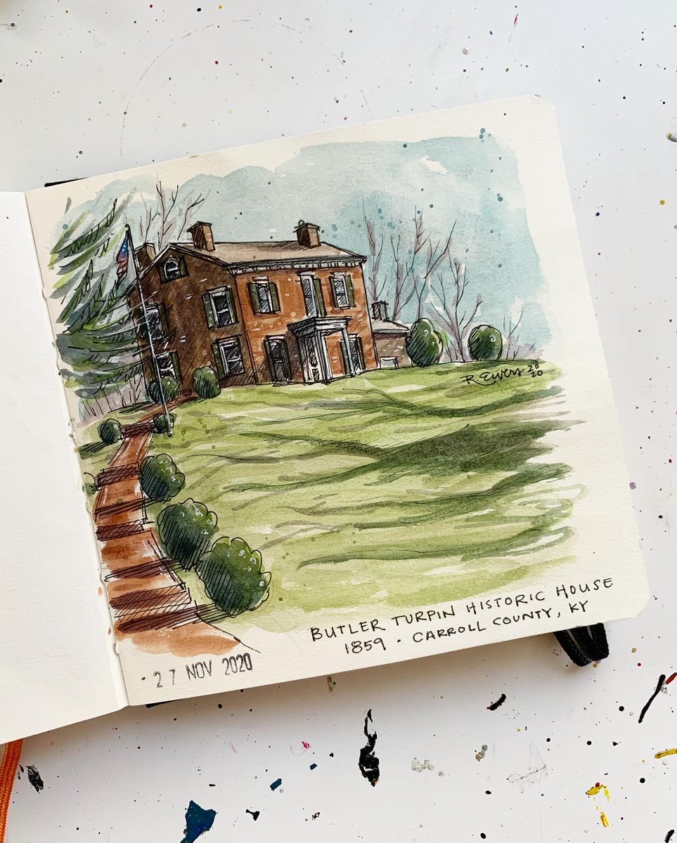 rewersdesigns's tweet photo. Visited the #ButlerTurpinHouse while at #GeneralButlerStatePark this past week. Had to get a quick #sketch in! Sketched on location, painted back at the cabin. 
#usk #urbansketchers #kentucky #art #artist #kystateparks #sketchbook #drawing #painting #generalbutler #watercolor https://t.co/Sc0UDzVKfW