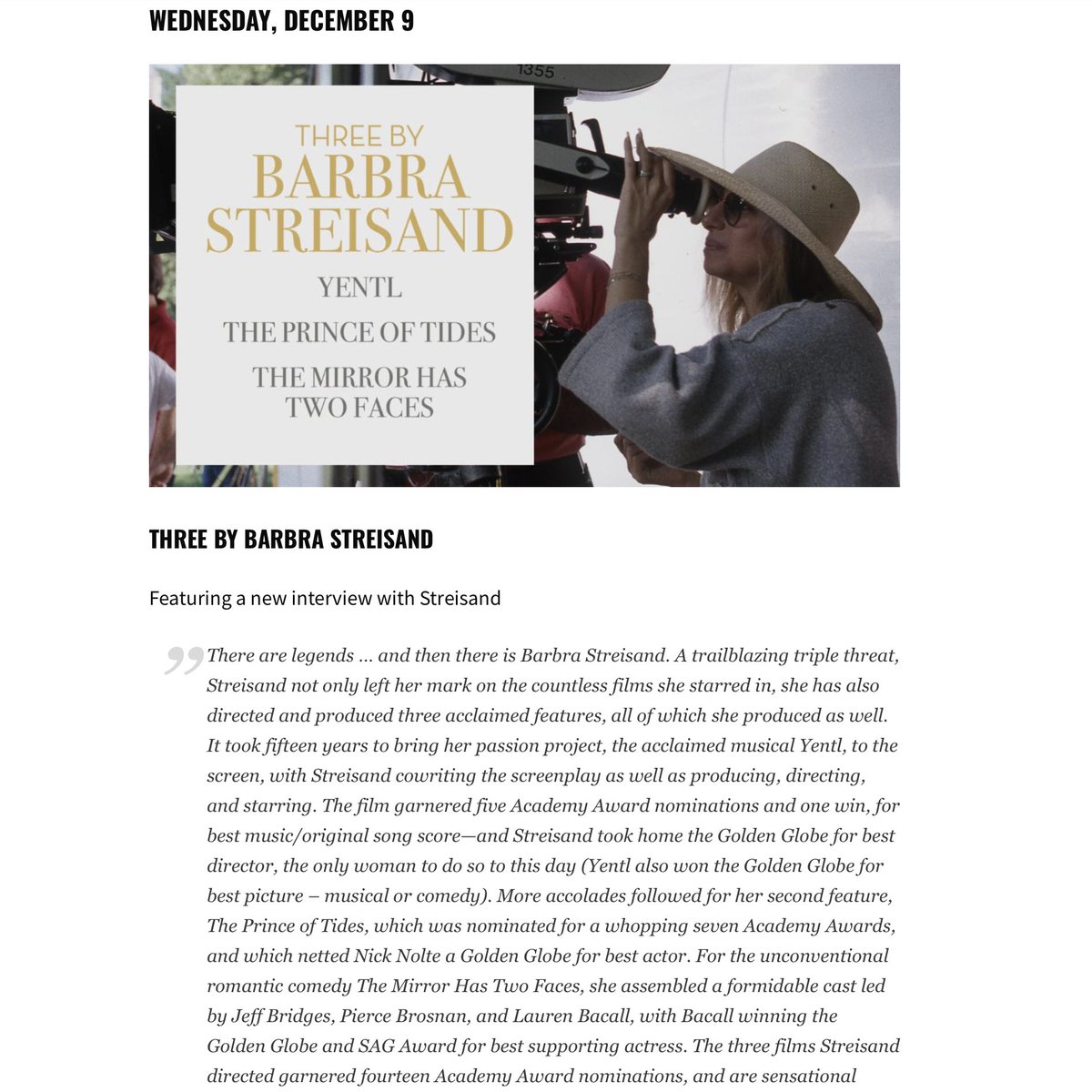 babsdude's tweet photo. New interview with #barbrastreisand + 3 of her films in December on @criterioncollection (Criterion Channel) #streisand #princeoftides #yentl #mirrorhastwofaces #barbraarchives https://t.co/zLwAMvCDl2