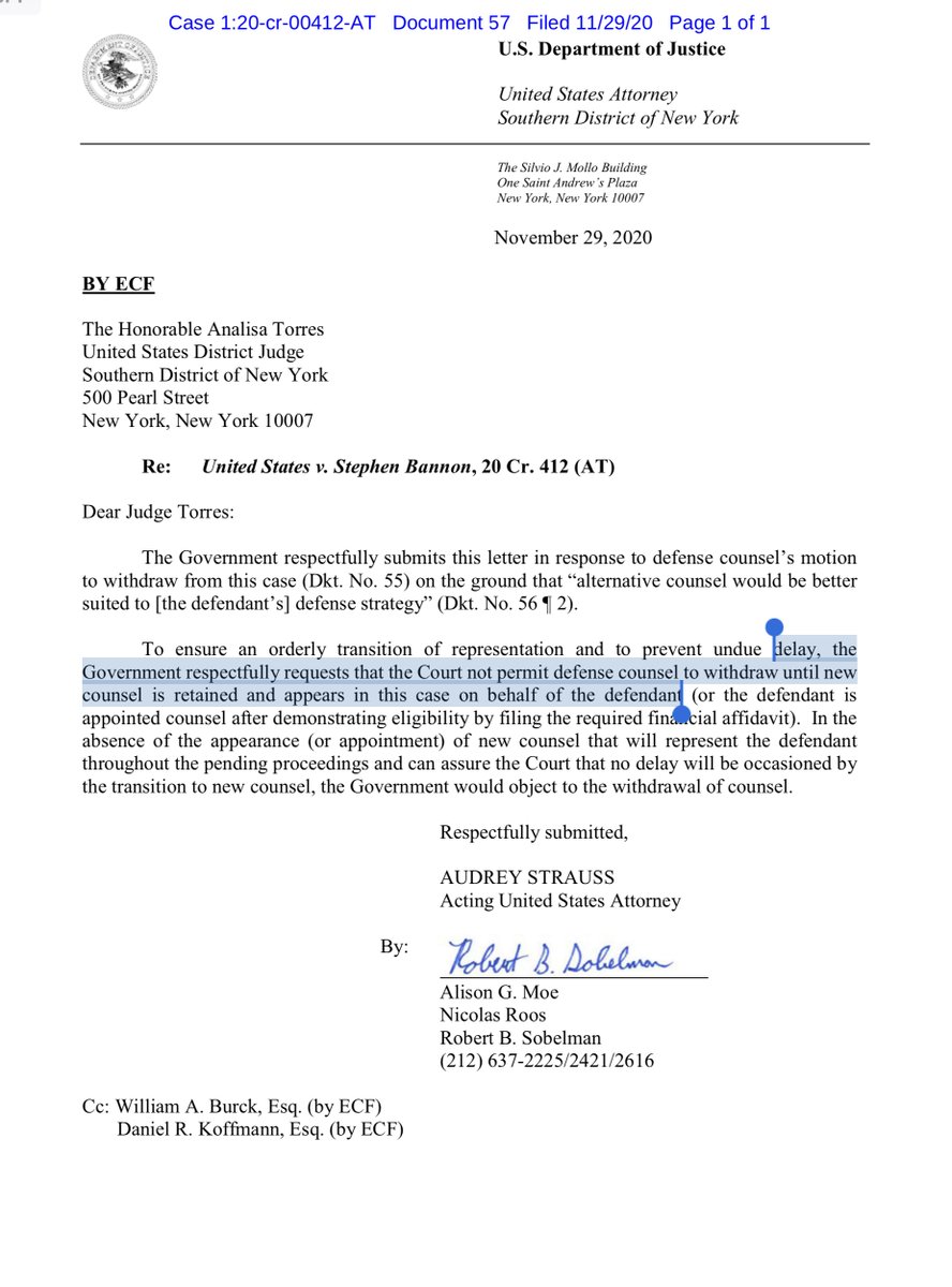 Oh DEAR - re Brannon“...the Government respectfully requests that the Court not permit defense counsel to withdraw until new counsel is retained and appears in this case on behalf of the defendant...” https://ecf.nysd.uscourts.gov/doc1/127128054181