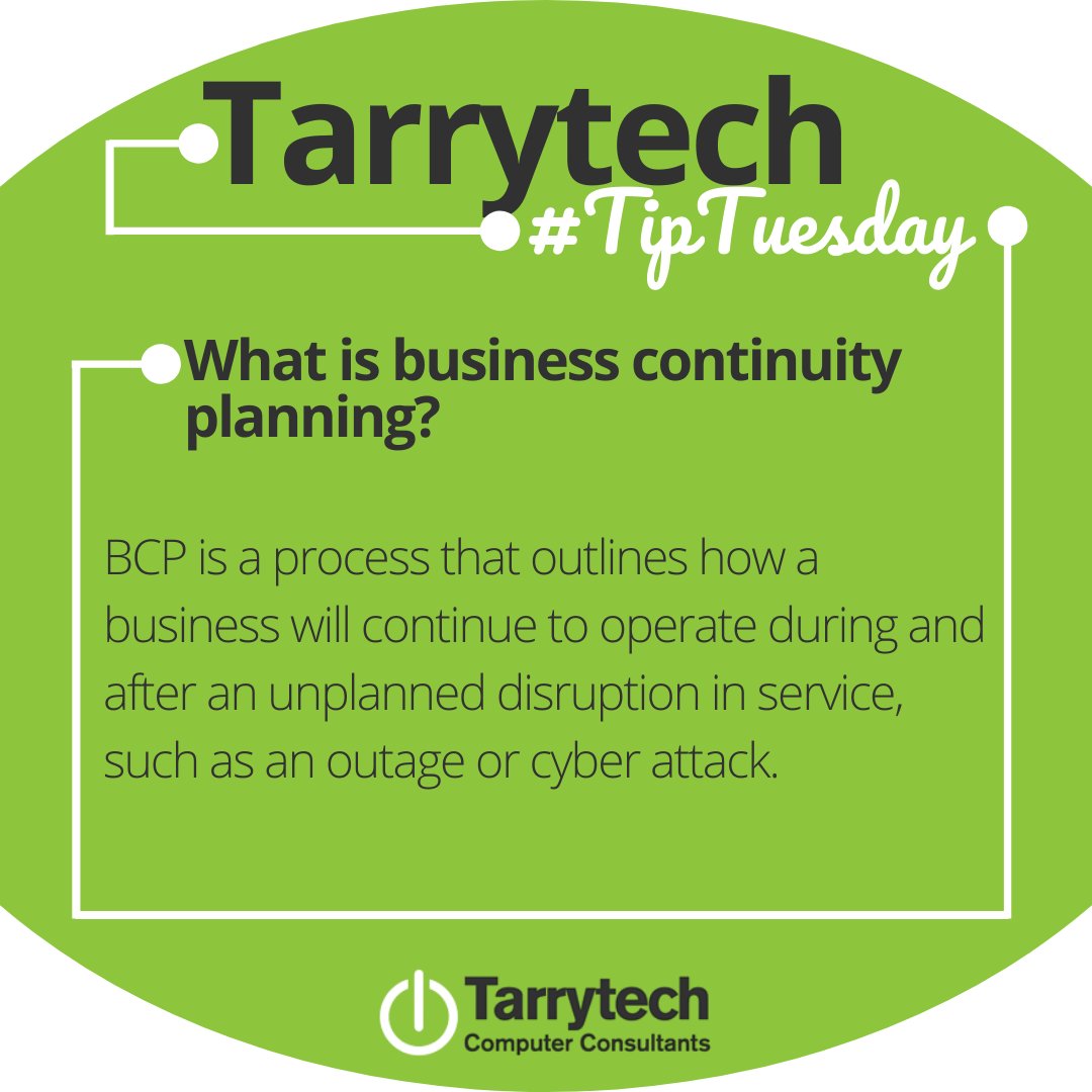 Tarrytech's tweet image. It’s #TarrytechTipTuesday! Do you have a Business Continuity Plan? If not, we suggest making that your New Year&apos;s Resolution!