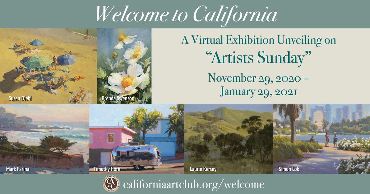 The California Art Club celebrates “Artists Sunday” – a nationwide movement to encourage consumers to shop with artists and give something unique this holiday season – with the opening of Welcome to California.
Happy Holidays and happy shopping!
californiaartclub.org/welcome
