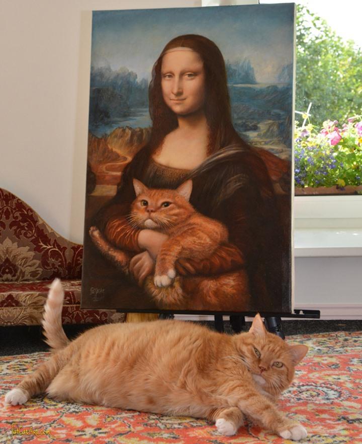 Fat Cat Art'ın ünlü eserlerle bir kediyi buluşturduğu kolajları.