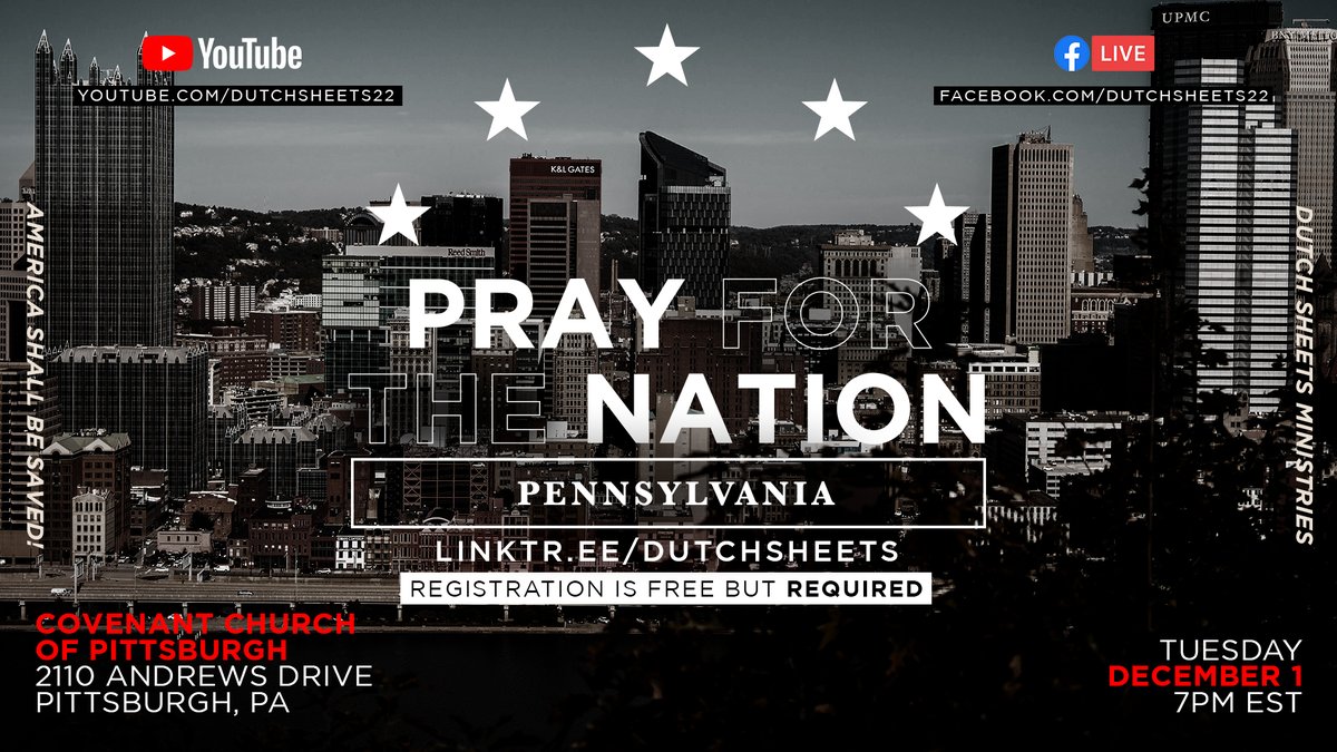 We are coming back to Pennsylvania! PA, you are the point of the spear as you lead the way for truth being uncovered. Watch via YouTube or FB Live as we join Bishop Garlington and his team in Pittsburgh, at the end of the Allegheny River, and contend for America!