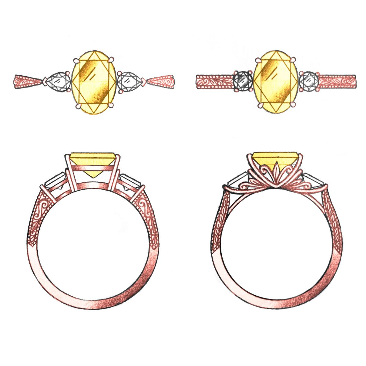November's other birthstone: citrine. The golden warmth of this stone stands out beautifully on a white gold setting, with vintage-inspired scroll detailing on the band and a sleek three-stone setting. A drop of sunshine for your Sunday! 😊