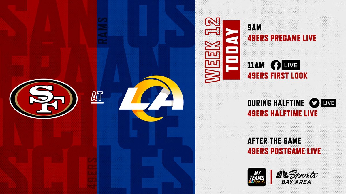 Don't miss a second of today's Niners coverage before, during and after the game.
It all starts with 49ers Pregame Live on NBC Sports Bay Area at 9 a.m. https://t.co/8FmT33wbLD