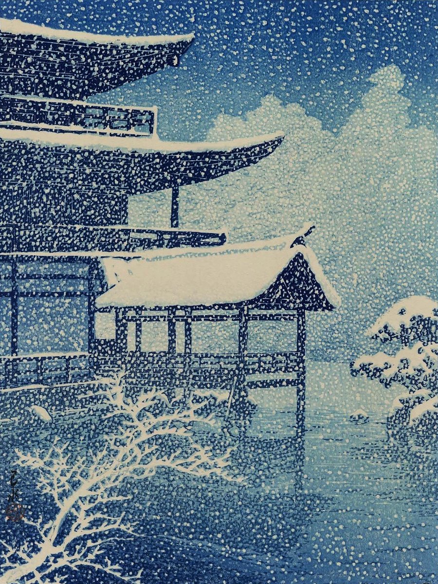 ashlikesnow8's tweet photo. Hasui Kawase / 川瀬  巴水
b. 1883 - 1957
left: [ Sunny snow ]  /  「晴天の雪」
right: [ Kinkakuji Temple in the snow]  / 「雪の金閣寺」 https://t.co/iVgIy6ZPLF