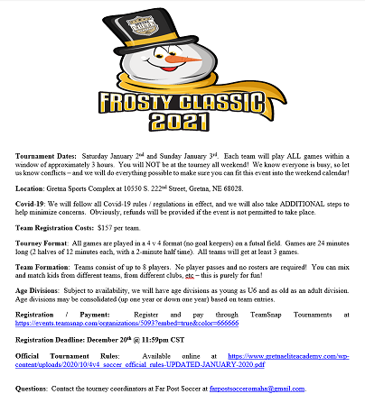 Farpost_soccer's tweet photo. Looking for something fun to do when its cold outside? We got you! https://t.co/Q72ZP89eMX  #FrostyClassic2021 https://t.co/ow59BrW4j7