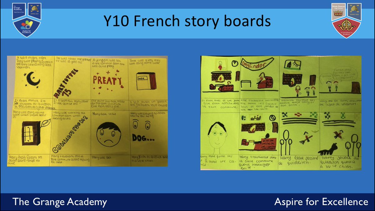 grange_mfl's tweet photo. Our amazing year 10s have been studying the imperfect tense in French. They have had created story boards using the imperfect tense based on Harry Potter! Amazing effort Y10s! #storyboard #literacyfrenchlearning https://t.co/0pF4KDHMlb